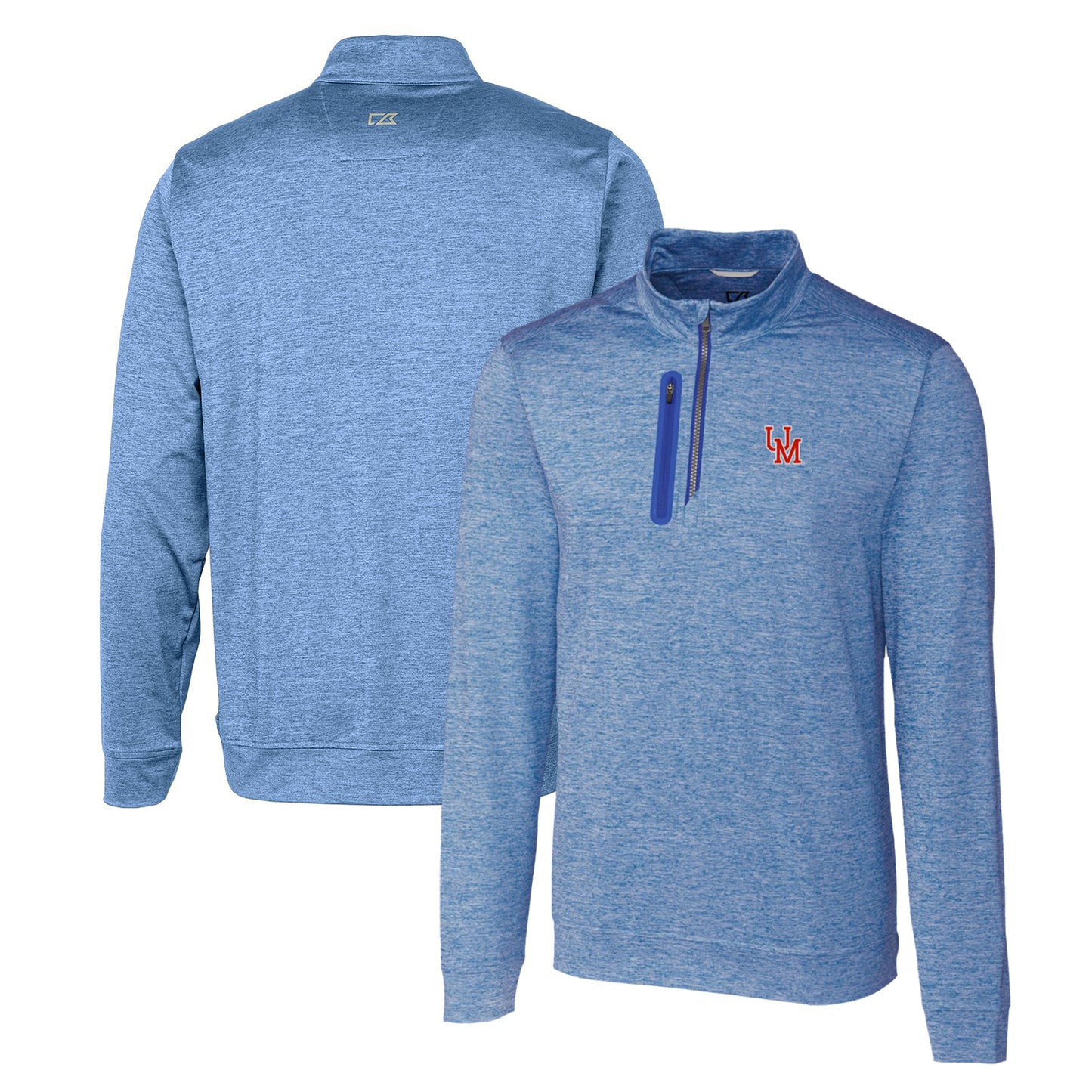 Men's Cutter & Buck Royal Ole Miss Rebels Heathered Vault Stealth Quarter-Zip Pullover Top