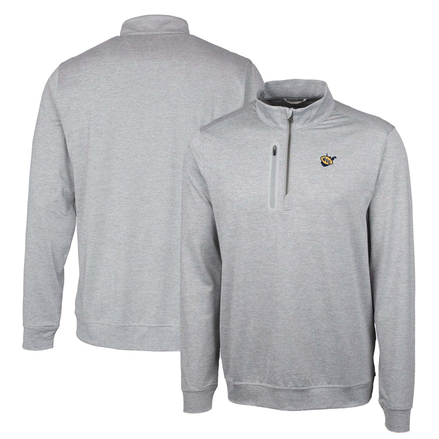 Men's Cutter & Buck Gray West Virginia Mountaineers Heathered Vault Stealth Quarter-Zip Pullover Top