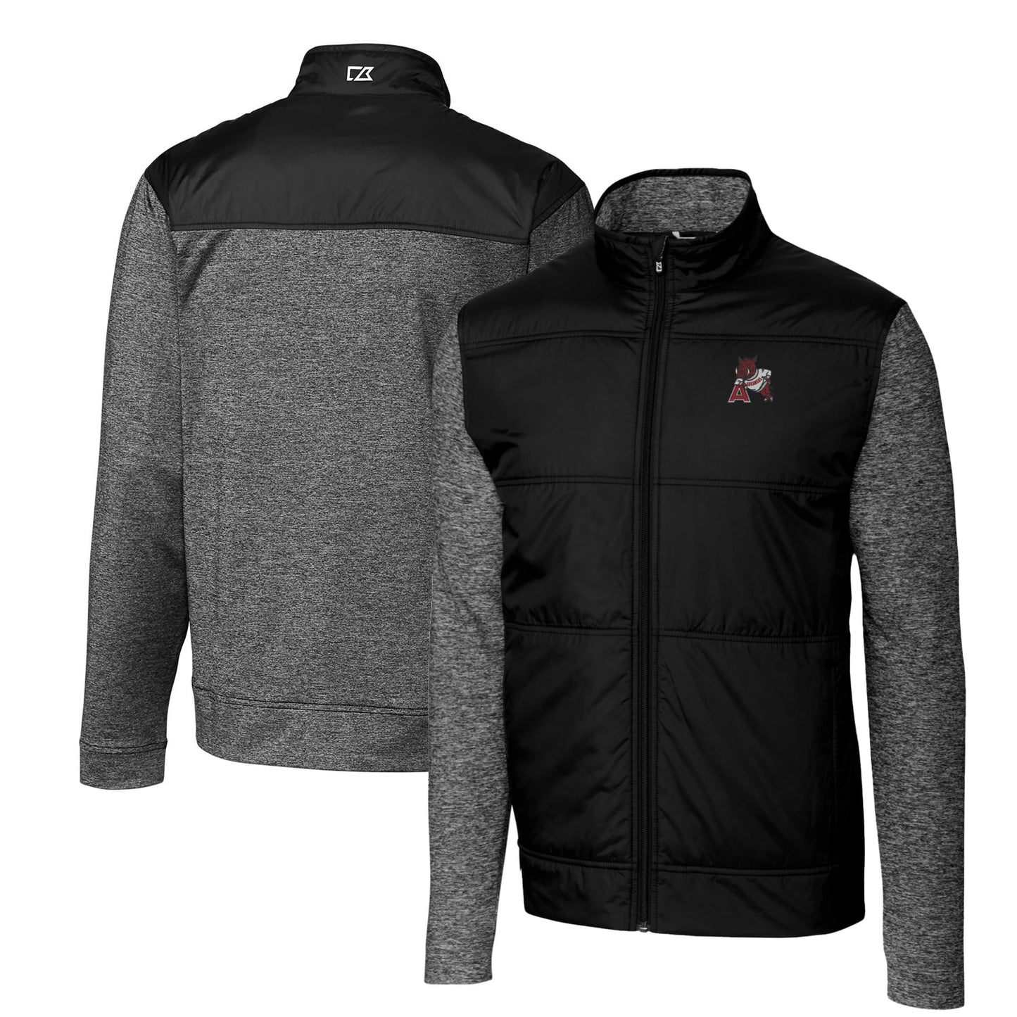 Men's Cutter & Buck Black Arkansas Razorbacks Vault Stealth Hybrid Quilted Full-Zip Windbreaker Jacket