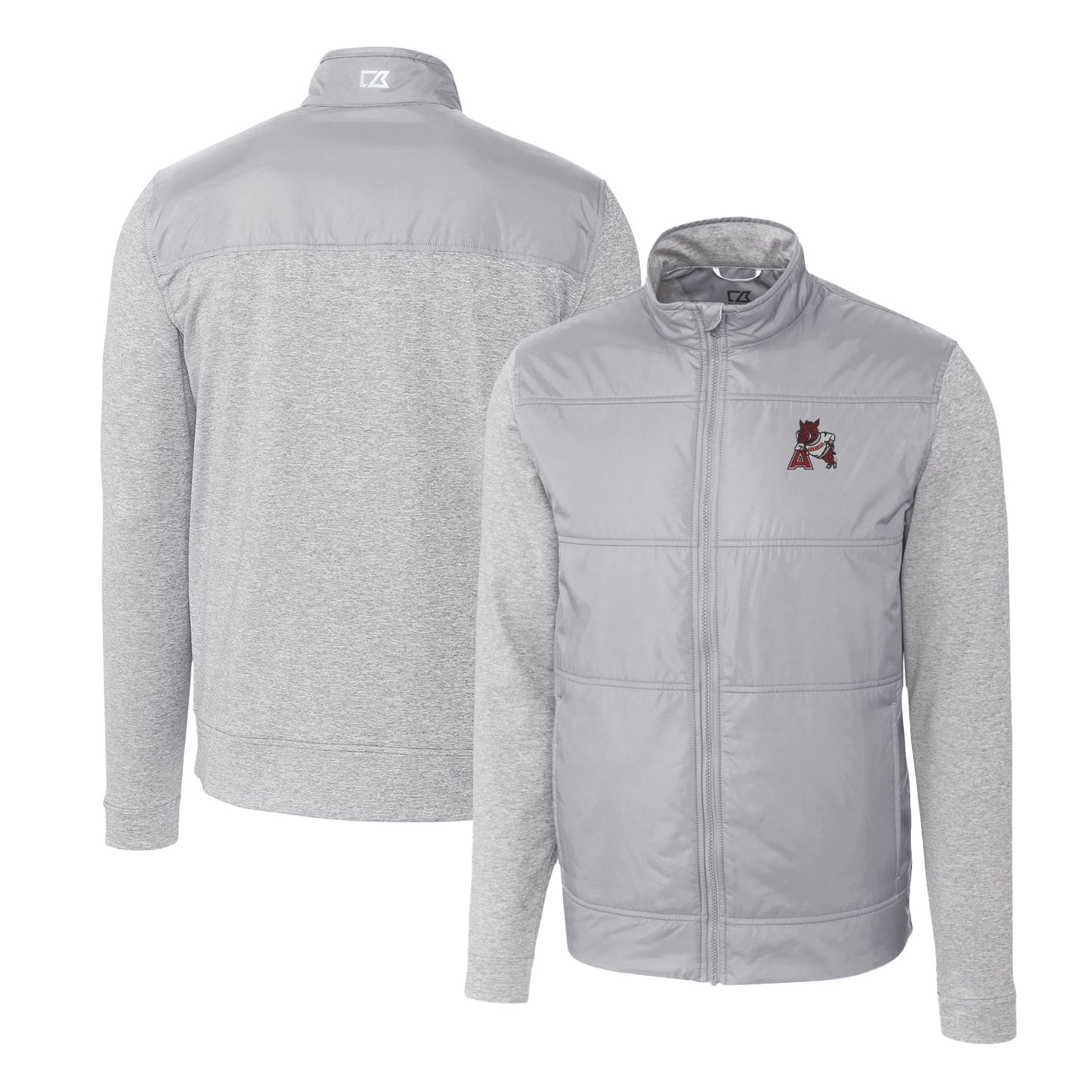 Men's Cutter & Buck Gray Arkansas Razorbacks Vault Stealth Hybrid Quilted Full-Zip Windbreaker Jacket