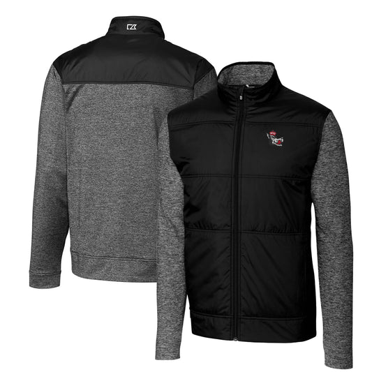 Men's Cutter & Buck Black NC State Wolfpack Vault Stealth Hybrid Quilted Full-Zip Windbreaker Jacket