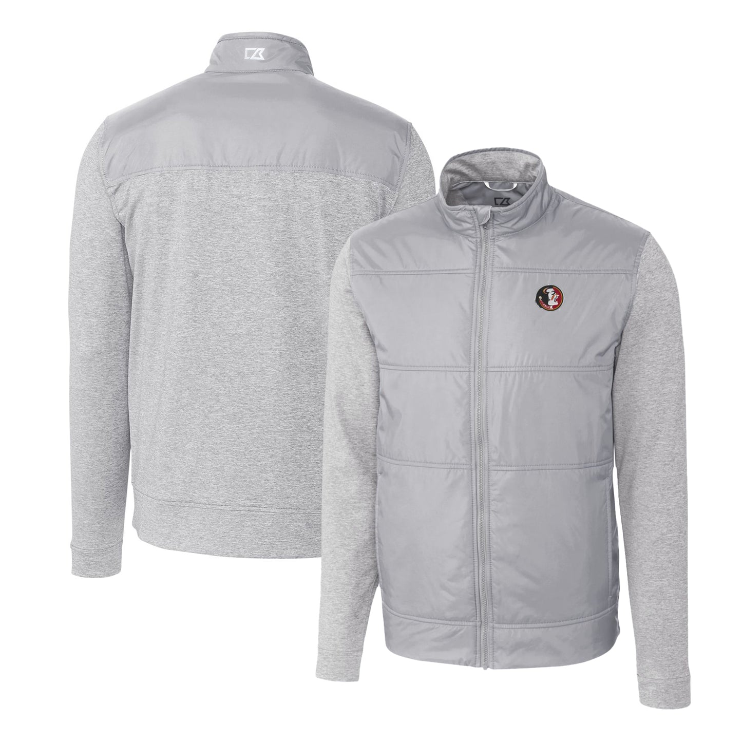 Men's Cutter & Buck Gray Florida State Seminoles Vault Stealth Hybrid Quilted Full-Zip Windbreaker Jacket