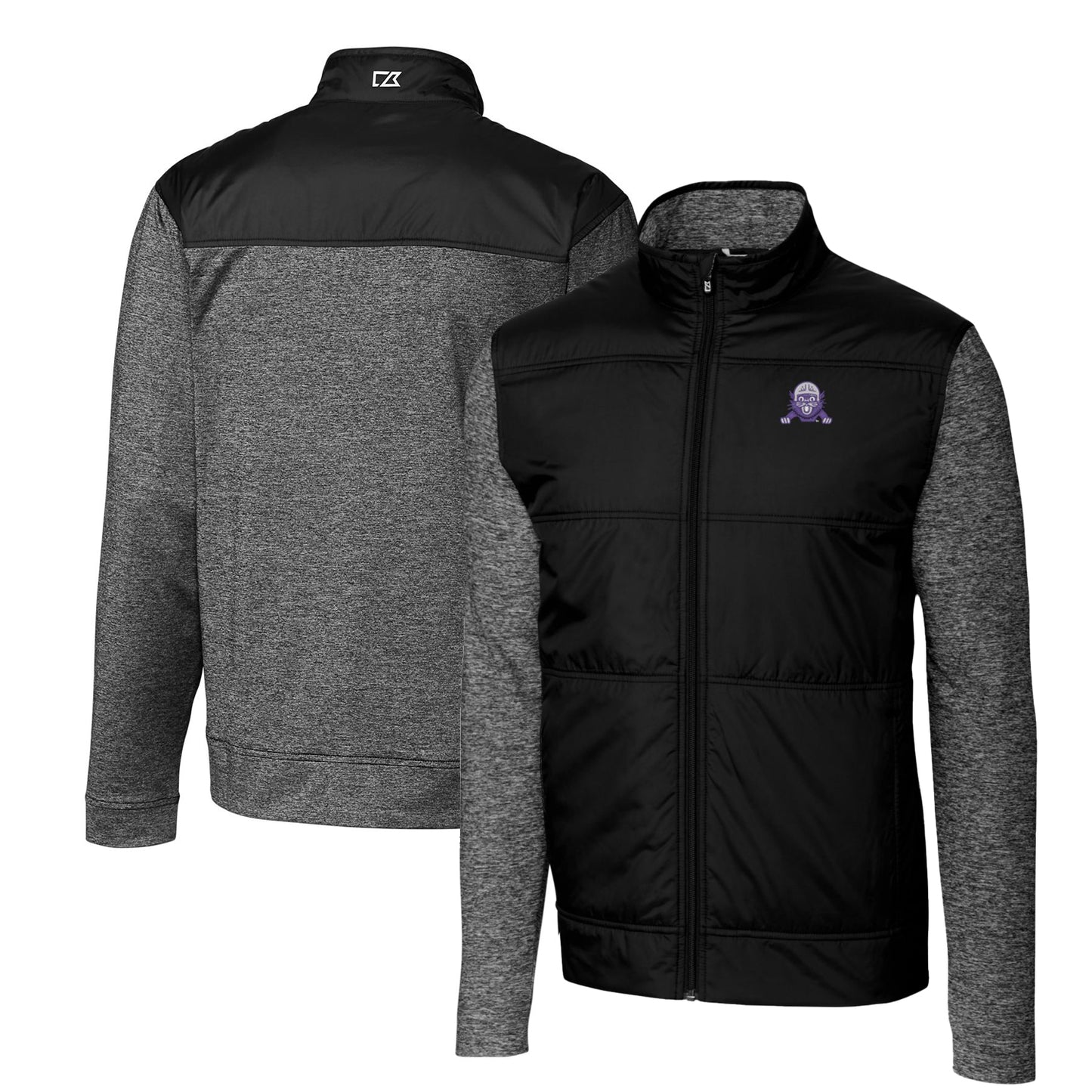 Men's Cutter & Buck Black Northwestern Wildcats Vault Stealth Hybrid Quilted Full-Zip Windbreaker Jacket