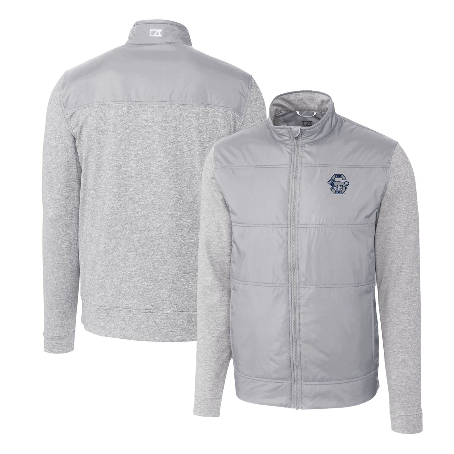 Men's Cutter & Buck Gray Penn State Nittany Lions Vault Stealth Hybrid Quilted Full-Zip Windbreaker Jacket