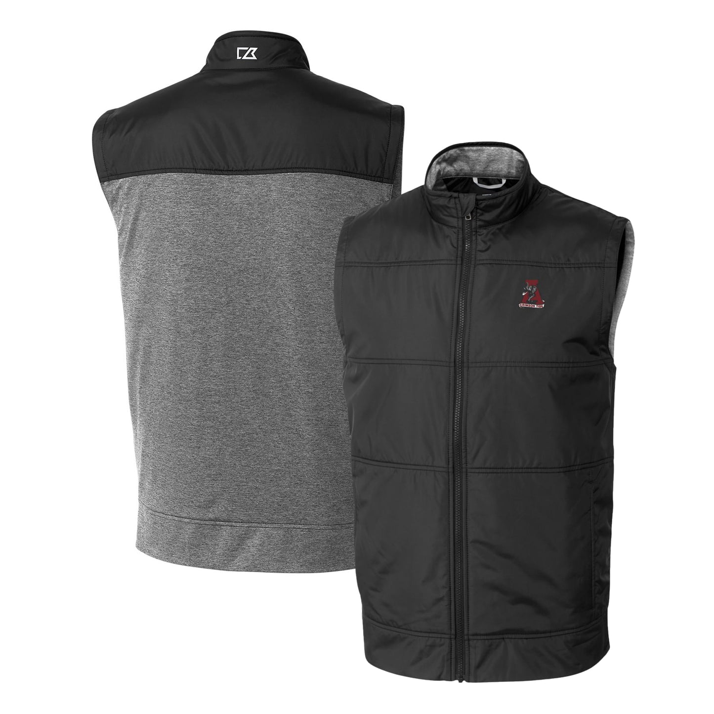 Men's Cutter & Buck Black Alabama Crimson Tide Vault Stealth Hybrid Quilted Full-Zip Windbreaker Vest