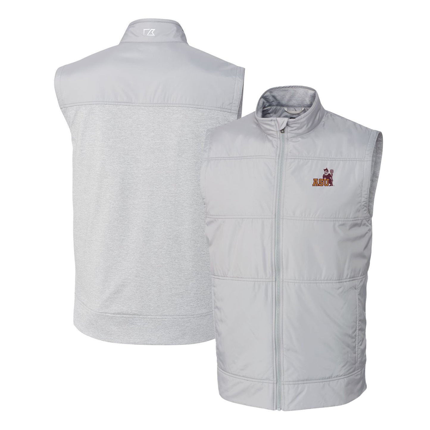 Men's Cutter & Buck Gray Arizona State Sun Devils Vault Stealth Hybrid Quilted Full-Zip Windbreaker Vest