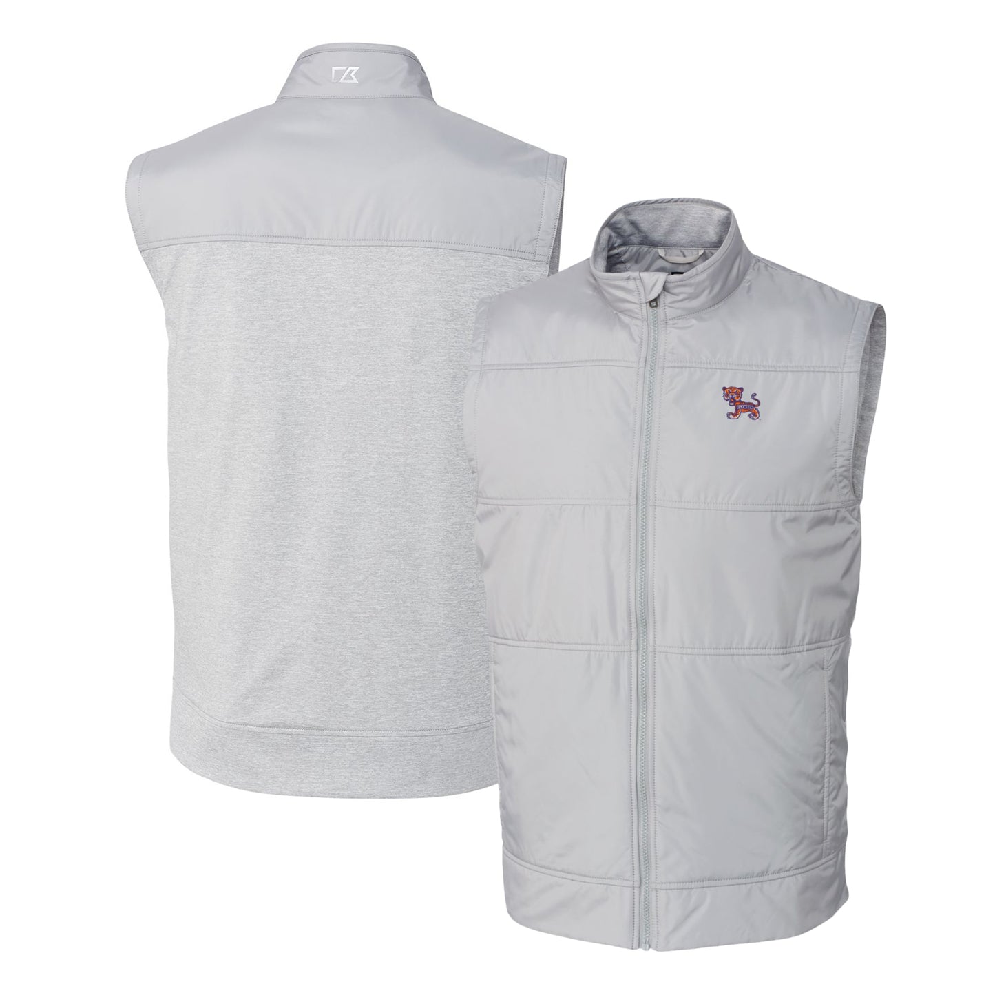 Men's Cutter & Buck Gray Clemson Tigers Vault Stealth Hybrid Quilted Full-Zip Windbreaker Vest