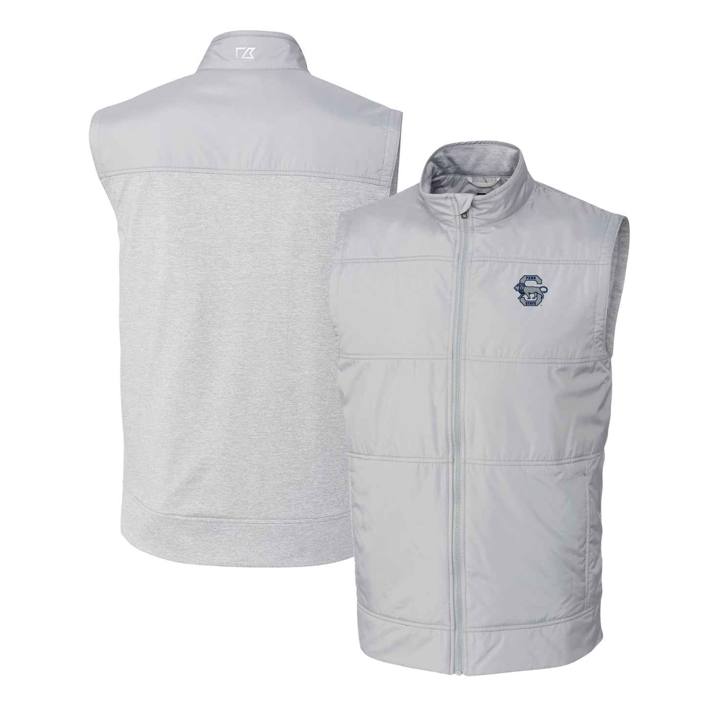 Men's Cutter & Buck Gray Penn State Nittany Lions Vault Stealth Hybrid Quilted Full-Zip Windbreaker Vest