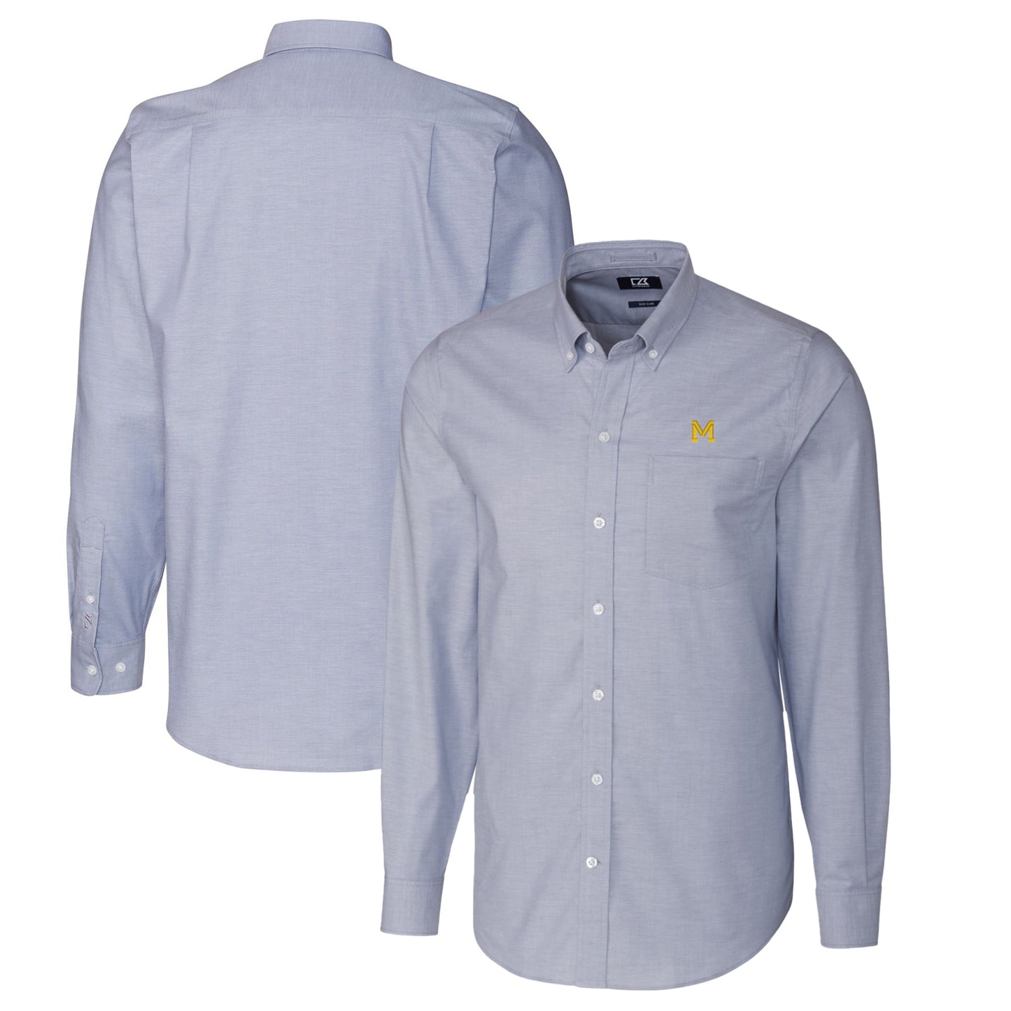 Men's Cutter & Buck Light Blue Michigan Wolverines Vault Stretch Oxford Long Sleeve Button-Down Shirt