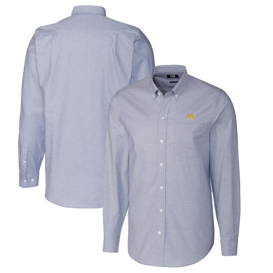 Men's Cutter & Buck Light Blue Michigan Wolverines Vault Stretch Oxford Long Sleeve Button-Down Shirt