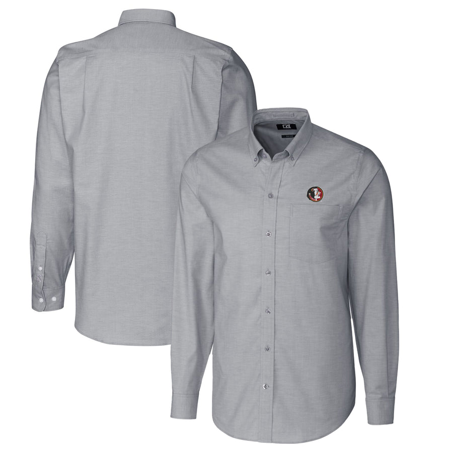 Men's Cutter & Buck Charcoal Florida State Seminoles Vault Stretch Oxford Long Sleeve Button-Down Shirt