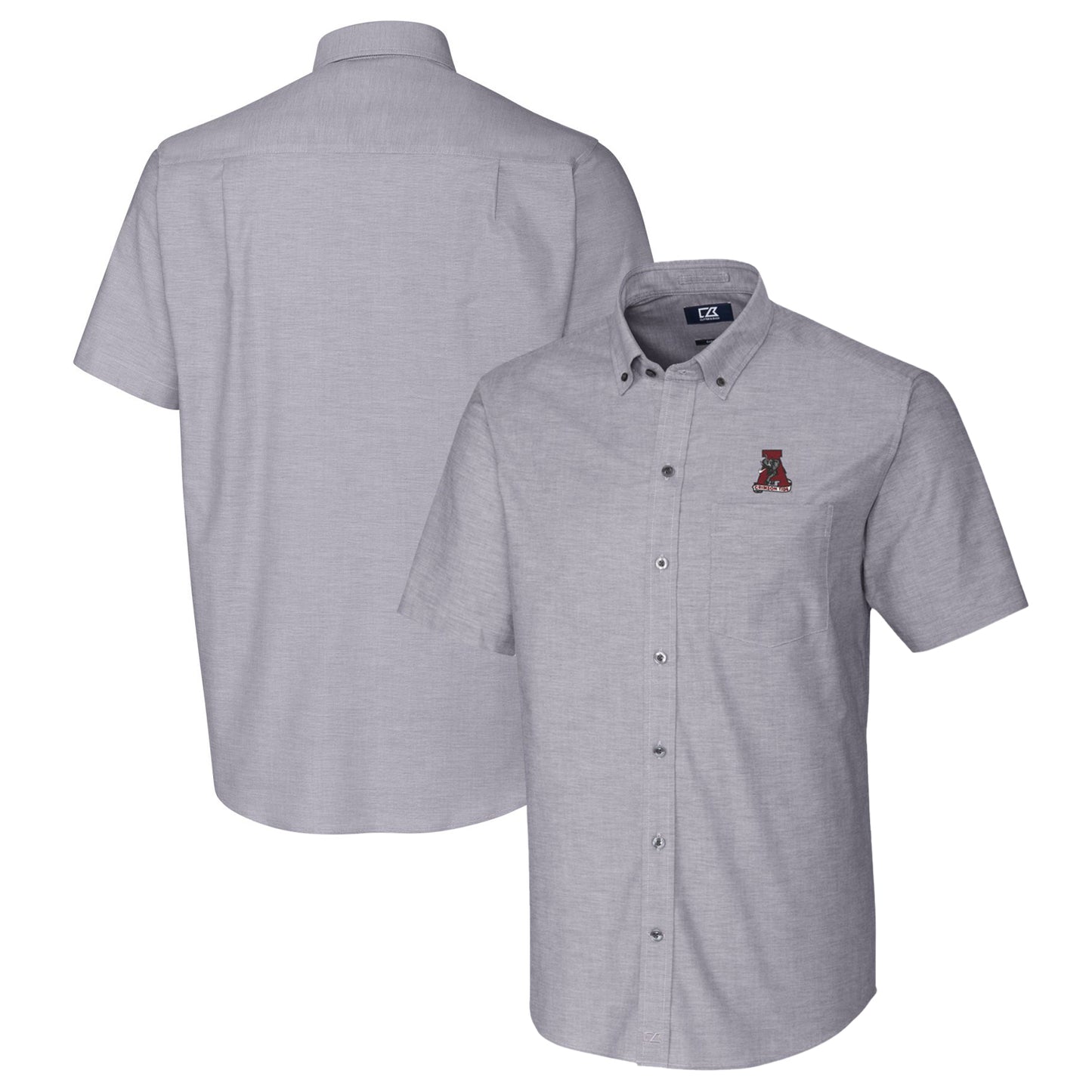 Men's Cutter & Buck Charcoal Alabama Crimson Tide Vault Stretch Oxford Short Sleeve Button-Down Shirt