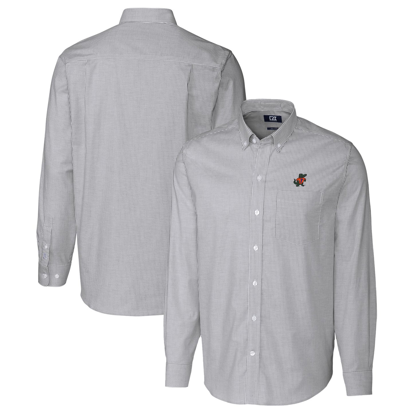 Men's Cutter & Buck Charcoal Florida Gators Vault Stretch Oxford Stripe Long Sleeve Button-Down Shirt