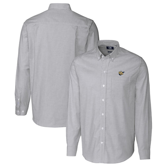 Men's Cutter & Buck Charcoal West Virginia Mountaineers Vault Stretch Oxford Stripe Long Sleeve Button-Down Shirt