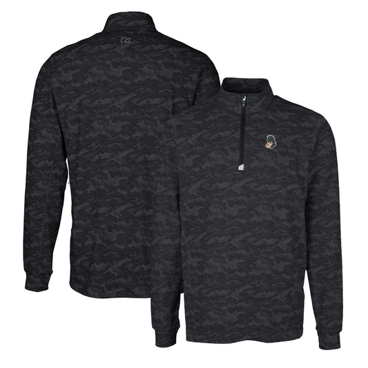 Men's Cutter & Buck Black Michigan State Spartans Vault Traverse Camo Print Stretch Quarter-Zip Pullover Top