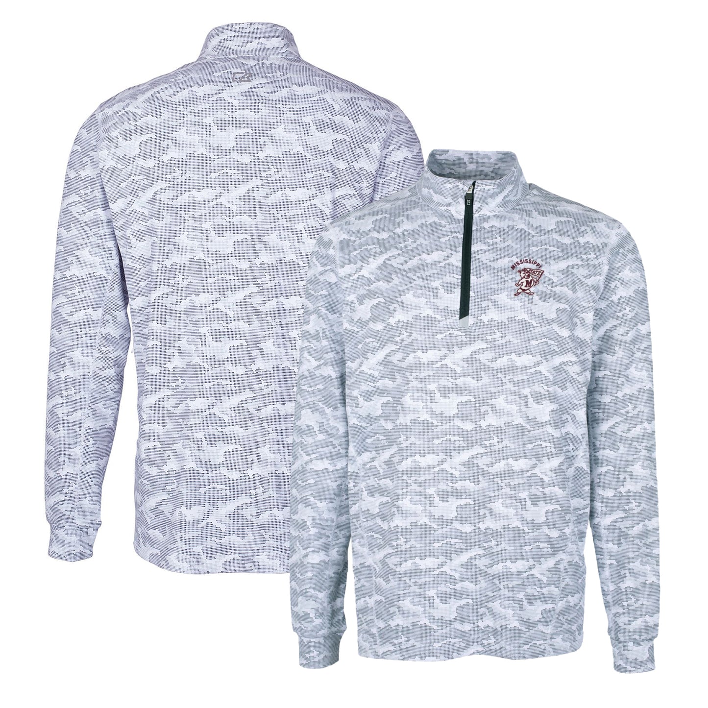 Men's Cutter & Buck Charcoal Mississippi State Bulldogs Vault Traverse Camo Print Stretch Quarter-Zip Pullover Top