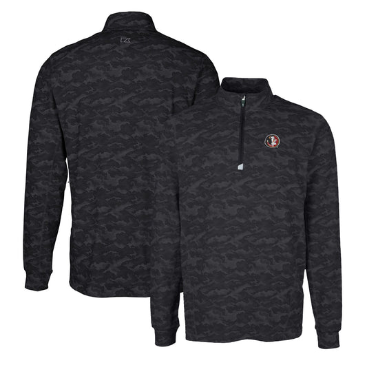 Men's Cutter & Buck Black Florida State Seminoles Vault Traverse Camo Print Stretch Quarter-Zip Pullover Top
