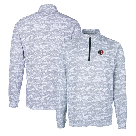 Men's Cutter & Buck Charcoal Florida State Seminoles Vault Traverse Camo Print Stretch Quarter-Zip Pullover Top