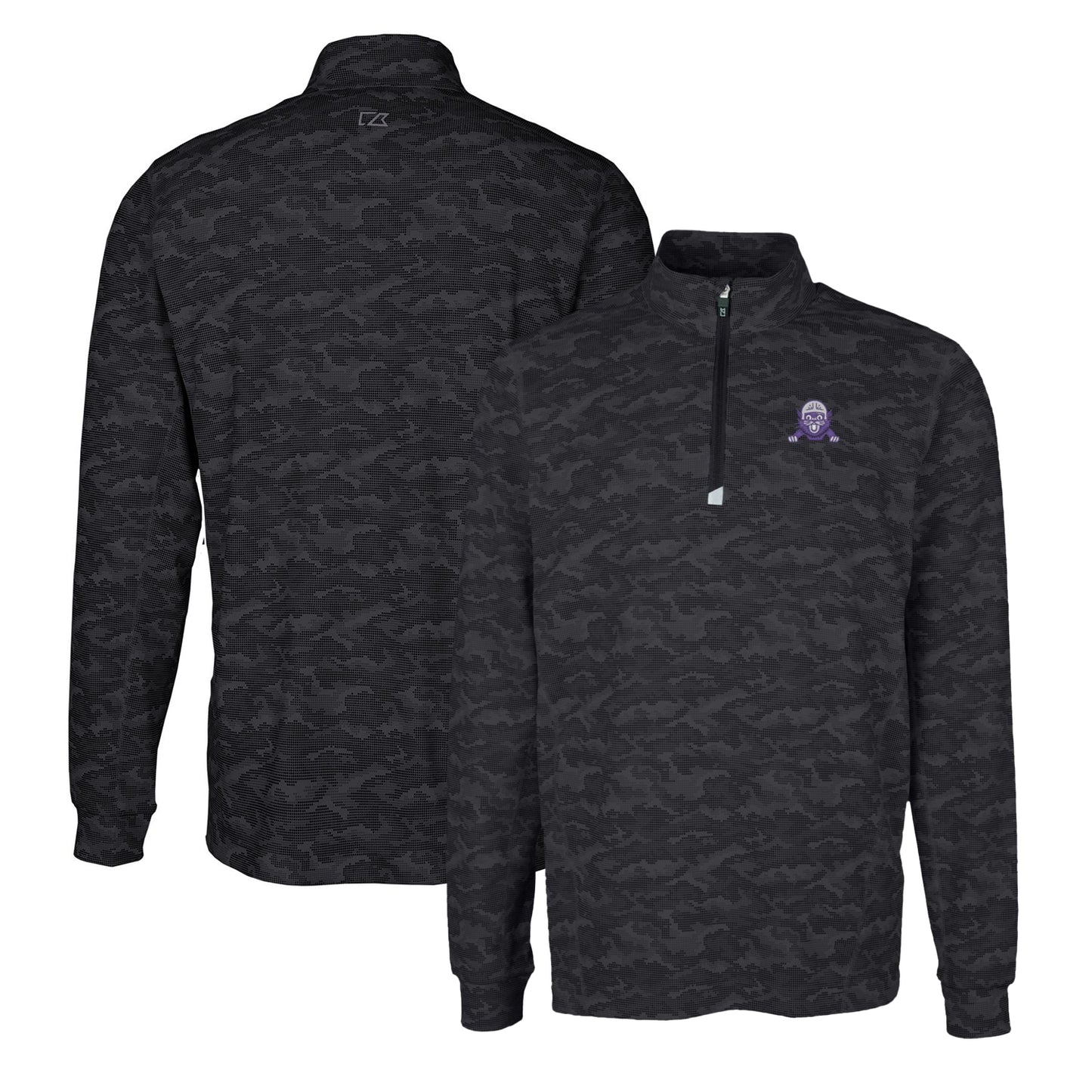 Men's Cutter & Buck Black Northwestern Wildcats Vault Traverse Camo Print Stretch Quarter-Zip Pullover Top