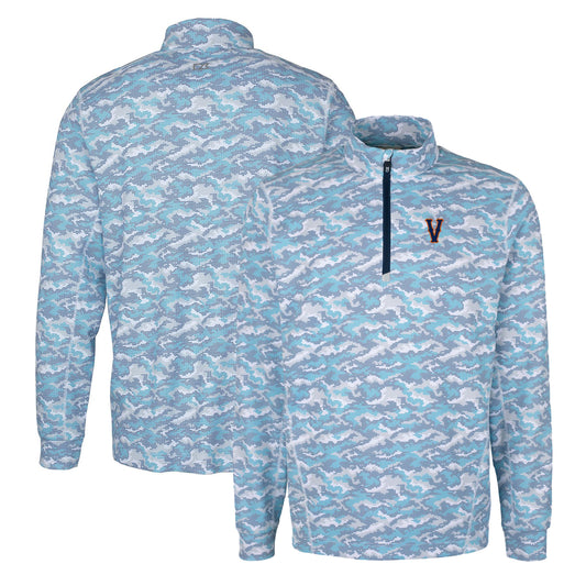 Men's Cutter & Buck Blue Virginia Cavaliers Vintage Vault Traverse Camo Print Stretch Quarter-Zip Pullover Top