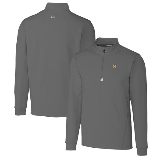 Men's Cutter & Buck Steel Michigan Wolverines Traverse Stretch Quarter Zip-Pullover Top