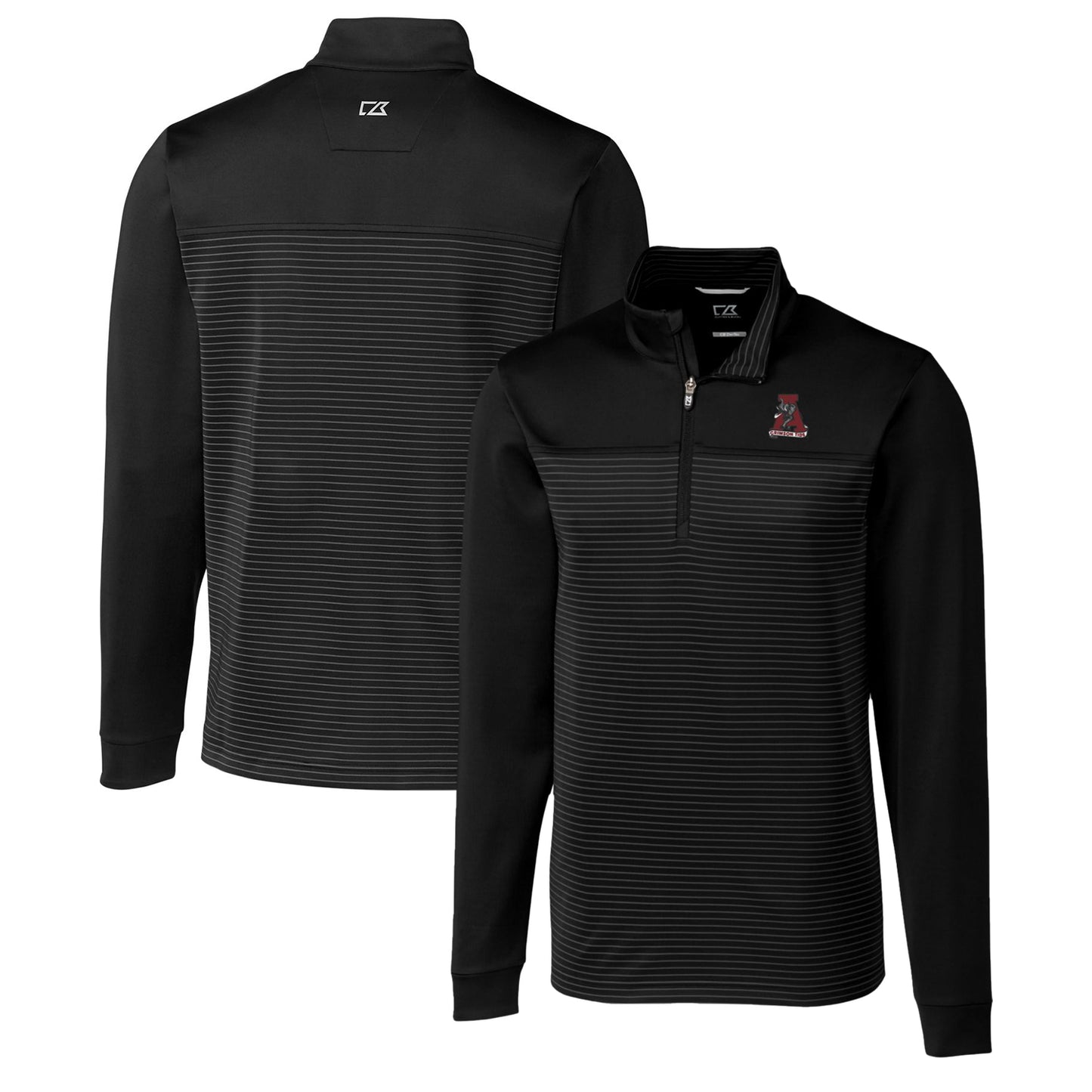 Men's Cutter & Buck Black Alabama Crimson Tide Traverse Stripe Quarter-Zip Pullover Top