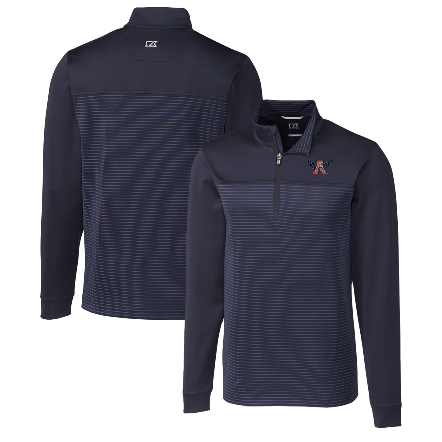 Men's Cutter & Buck Navy Auburn Tigers Traverse Stripe Quarter-Zip Pullover Top