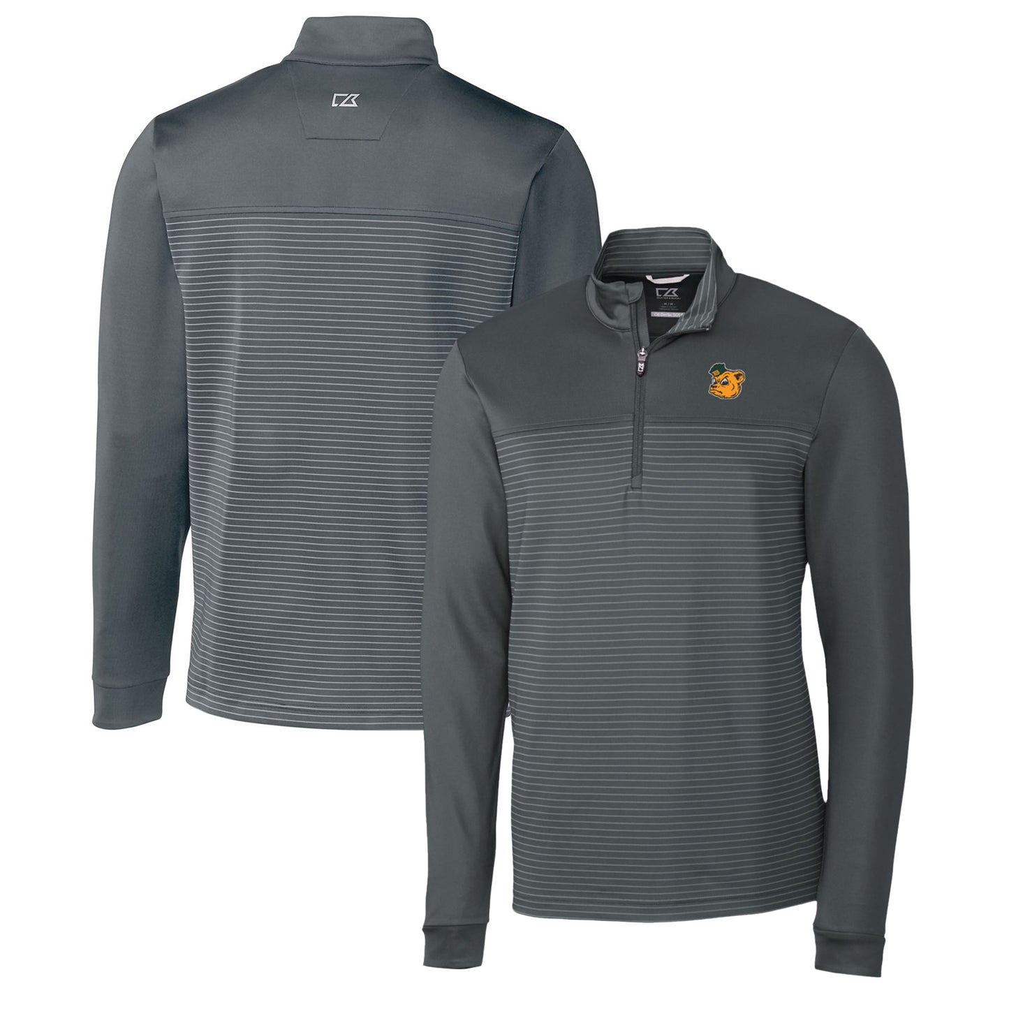 Men's Cutter & Buck Steel Baylor Bears Traverse Stripe Quarter-Zip Pullover Top