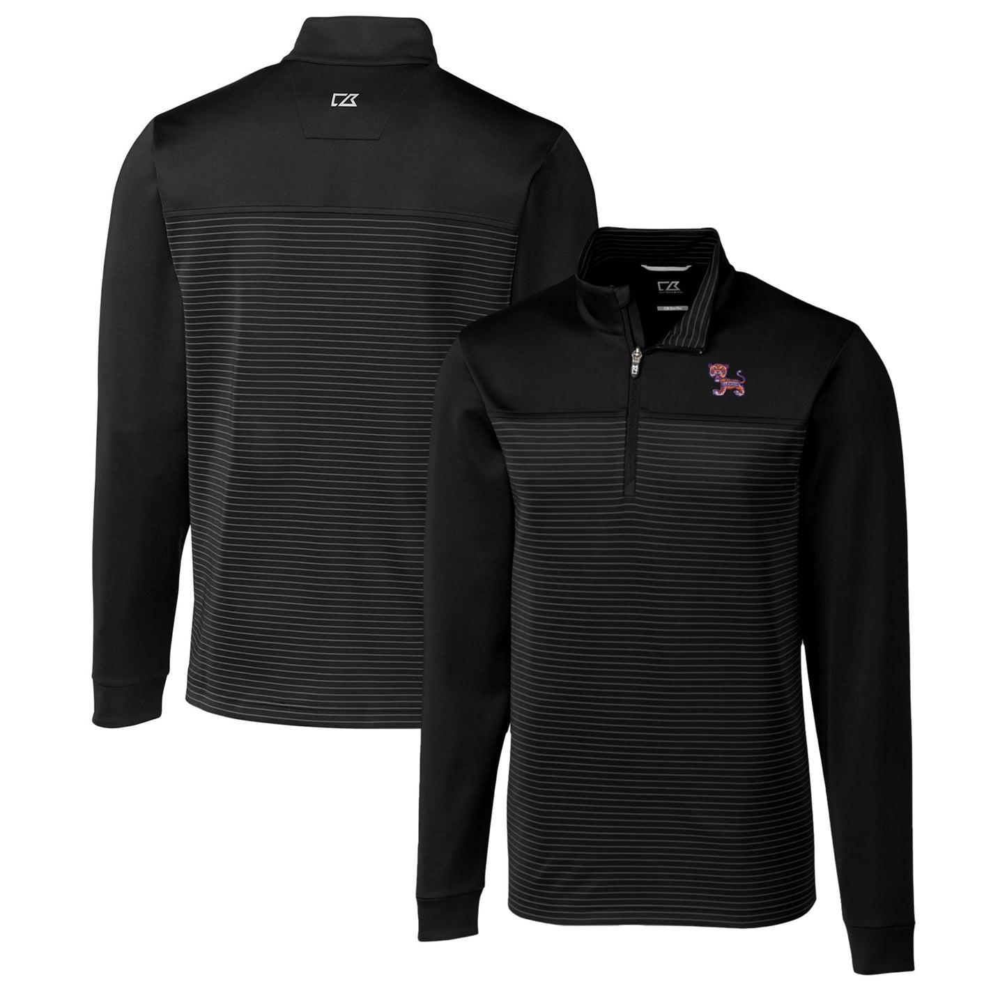 Men's Cutter & Buck Black Clemson Tigers Traverse Stripe Quarter-Zip Pullover Top