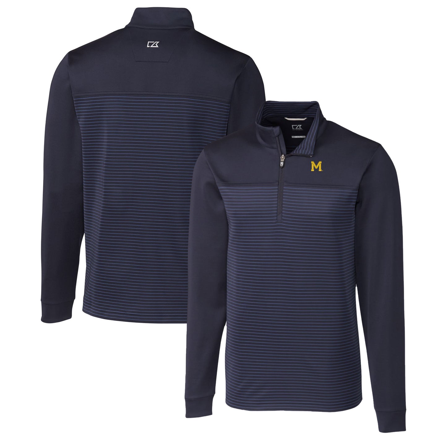 Men's Cutter & Buck Navy Michigan Wolverines Traverse Stripe Quarter-Zip Pullover Top