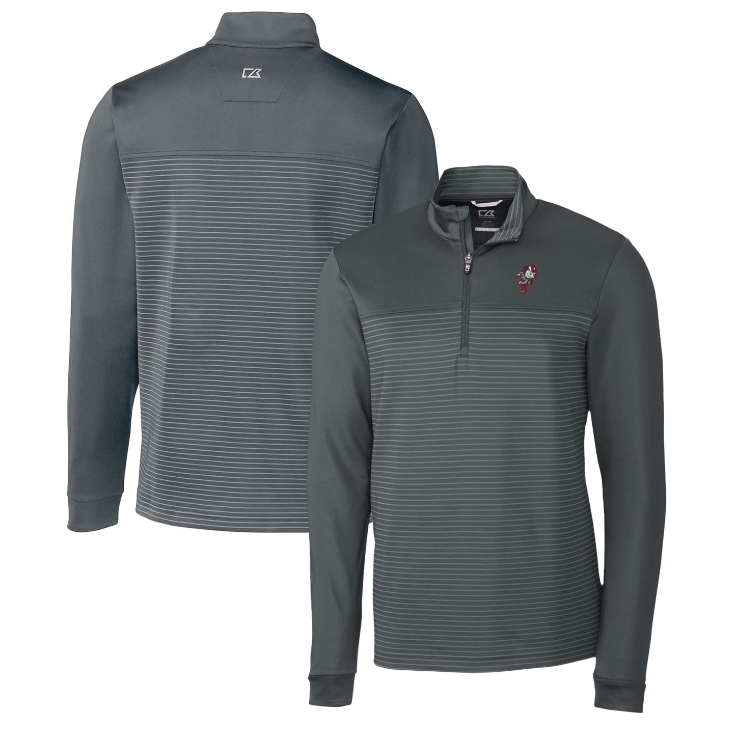 Men's Cutter & Buck Steel Ohio State Buckeyes Traverse Stripe Quarter-Zip Pullover Top