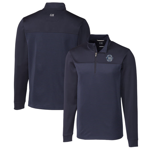 Men's Cutter & Buck Navy Penn State Nittany Lions Traverse Stripe Quarter-Zip Pullover Top