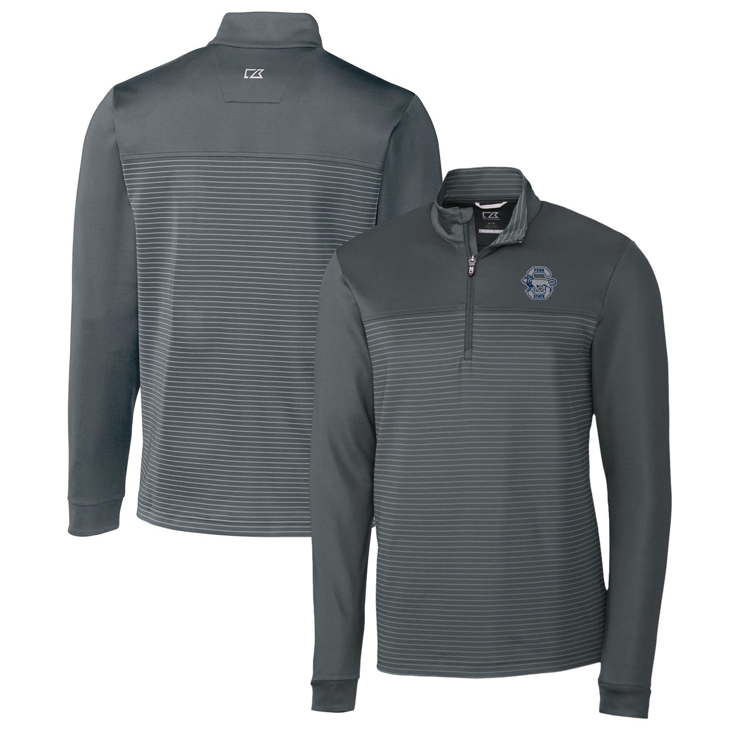 Men's Cutter & Buck Steel Penn State Nittany Lions Traverse Stripe Quarter-Zip Pullover Top