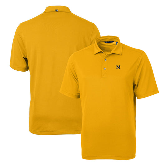 Men's Cutter & Buck Gold Michigan Wolverines Team Logo Virtue Eco Pique Recycled Polo