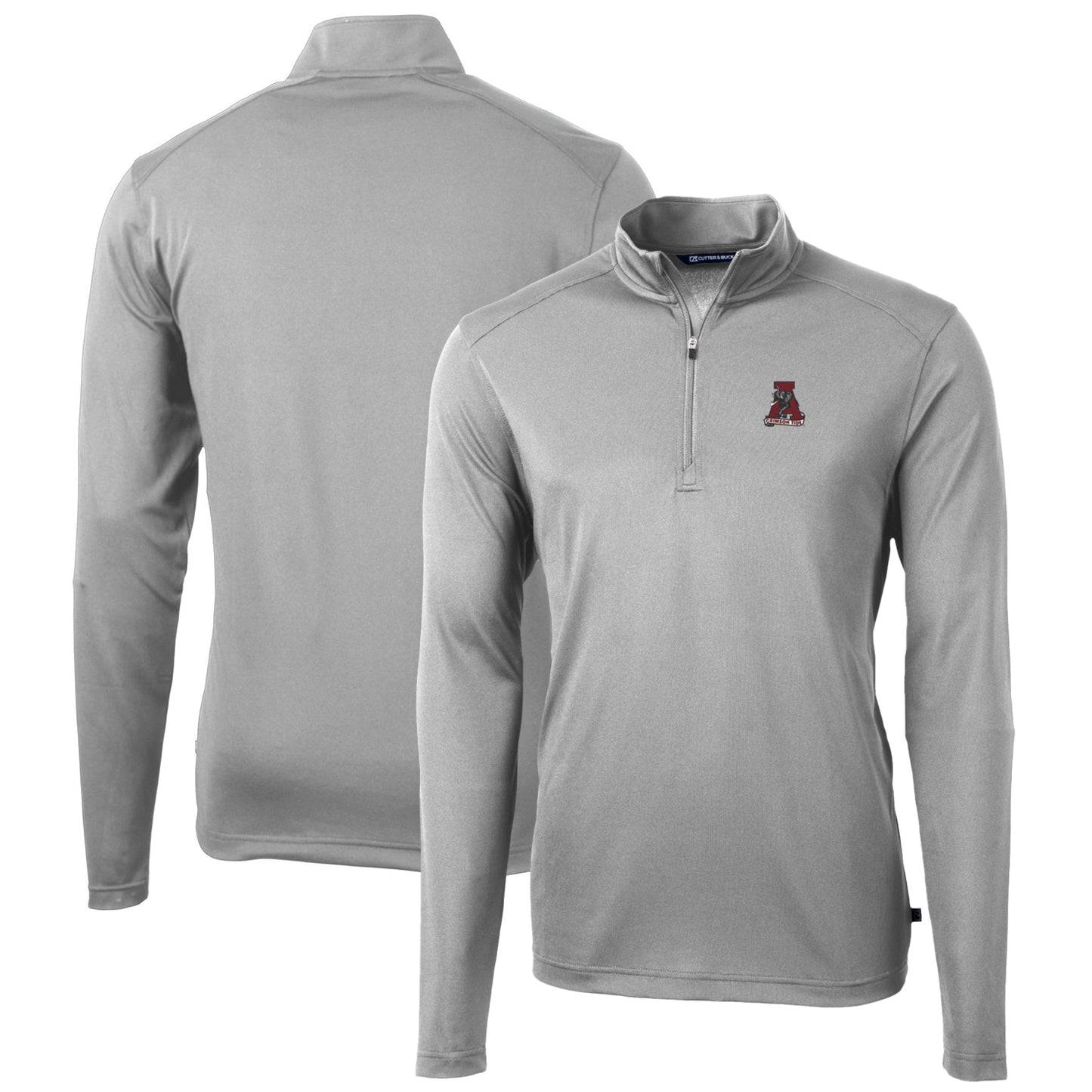 Men's Cutter & Buck Gray Alabama Crimson Tide Virtue Eco Pique Recycled Quarter-Zip Pullover Top