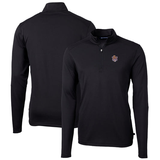 Men's Cutter & Buck Black LSU Tigers Virtue Eco Pique Recycled Quarter-Zip Pullover Top