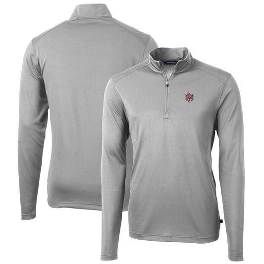 Men's Cutter & Buck Gray LSU Tigers Virtue Eco Pique Recycled Quarter-Zip Pullover Top