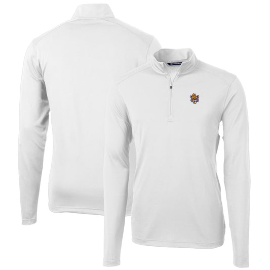 Men's Cutter & Buck White LSU Tigers Virtue Eco Pique Recycled Quarter-Zip Pullover Top