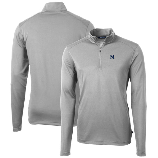 Men's Cutter & Buck Gray Michigan Wolverines Virtue Eco Pique Recycled Quarter-Zip Pullover Top