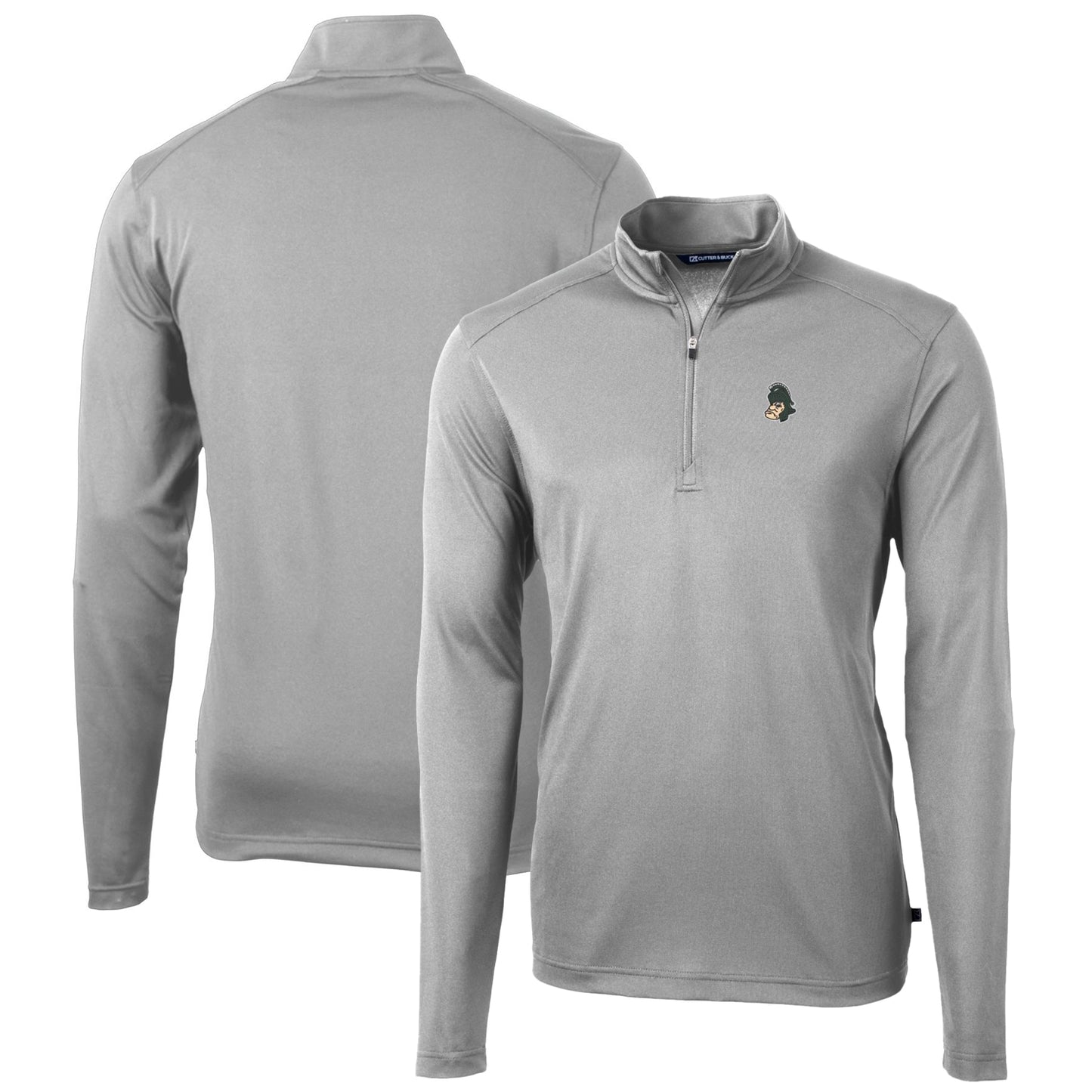 Men's Cutter & Buck Gray Michigan State Spartans Virtue Eco Pique Recycled Quarter-Zip Pullover Top