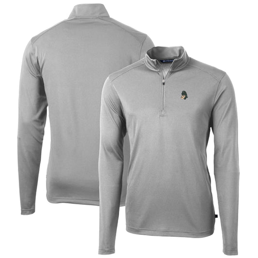 Men's Cutter & Buck Gray Michigan State Spartans Virtue Eco Pique Recycled Quarter-Zip Pullover Top