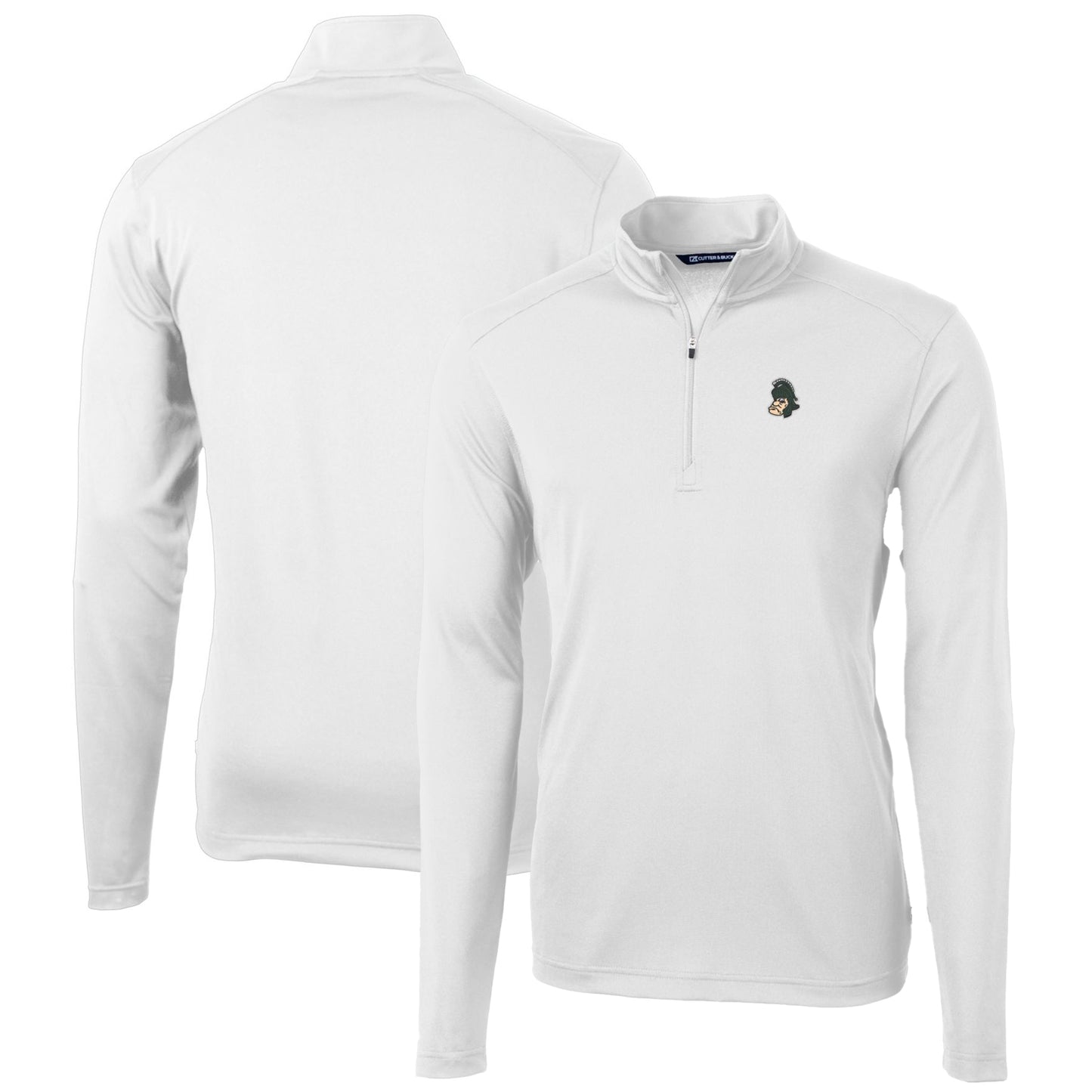 Men's Cutter & Buck White Michigan State Spartans Virtue Eco Pique Recycled Quarter-Zip Pullover Top