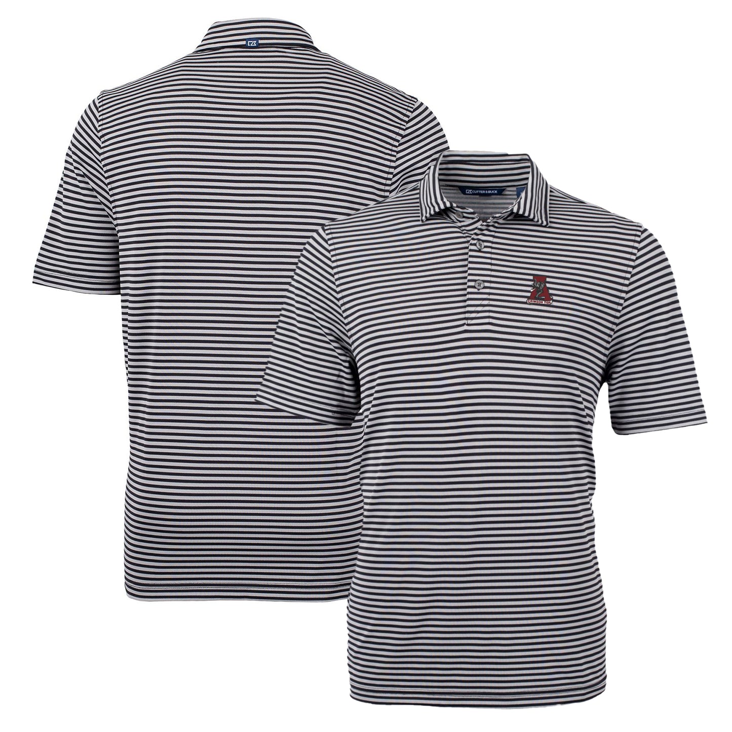 Men's Cutter & Buck Black Alabama Crimson Tide Throwback Logo Virtue Eco Pique Stripe Recycled Polo