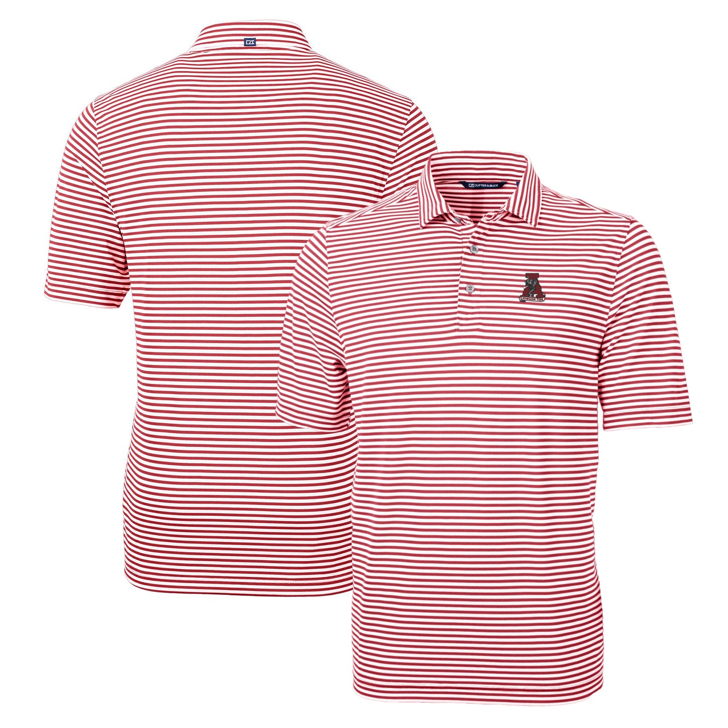 Men's Cutter & Buck Crimson Alabama Crimson Tide Throwback Logo Virtue Eco Pique Stripe Recycled Polo