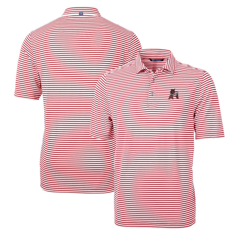 Men's Cutter & Buck Cardinal Arkansas Razorbacks Throwback Logo Virtue Eco Pique Stripe Recycled Polo