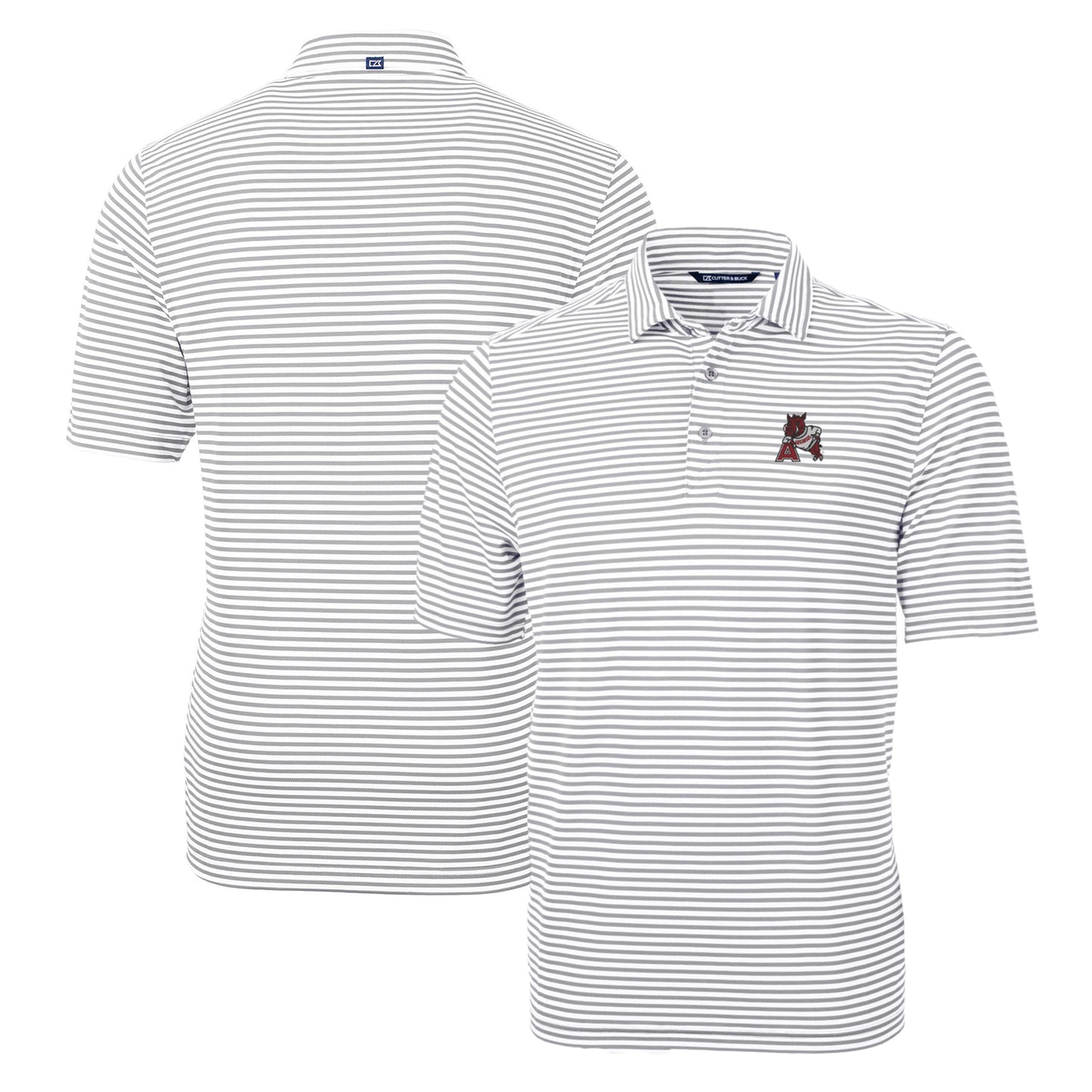 Men's Cutter & Buck Gray Arkansas Razorbacks Throwback Logo Virtue Eco Pique Stripe Recycled Polo