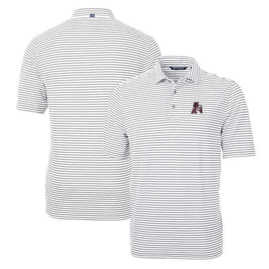 Men's Cutter & Buck Gray Arkansas Razorbacks Throwback Logo Virtue Eco Pique Stripe Recycled Polo