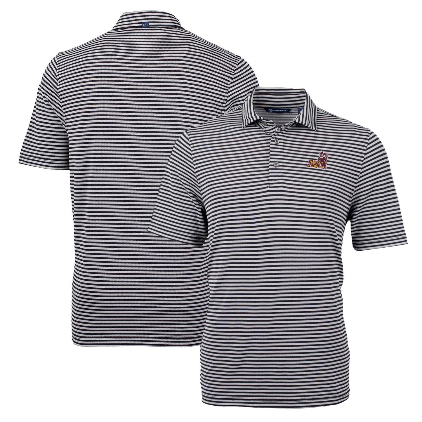 Men's Cutter & Buck Black Arizona State Sun Devils Throwback Logo Virtue Eco Pique Stripe Recycled Polo