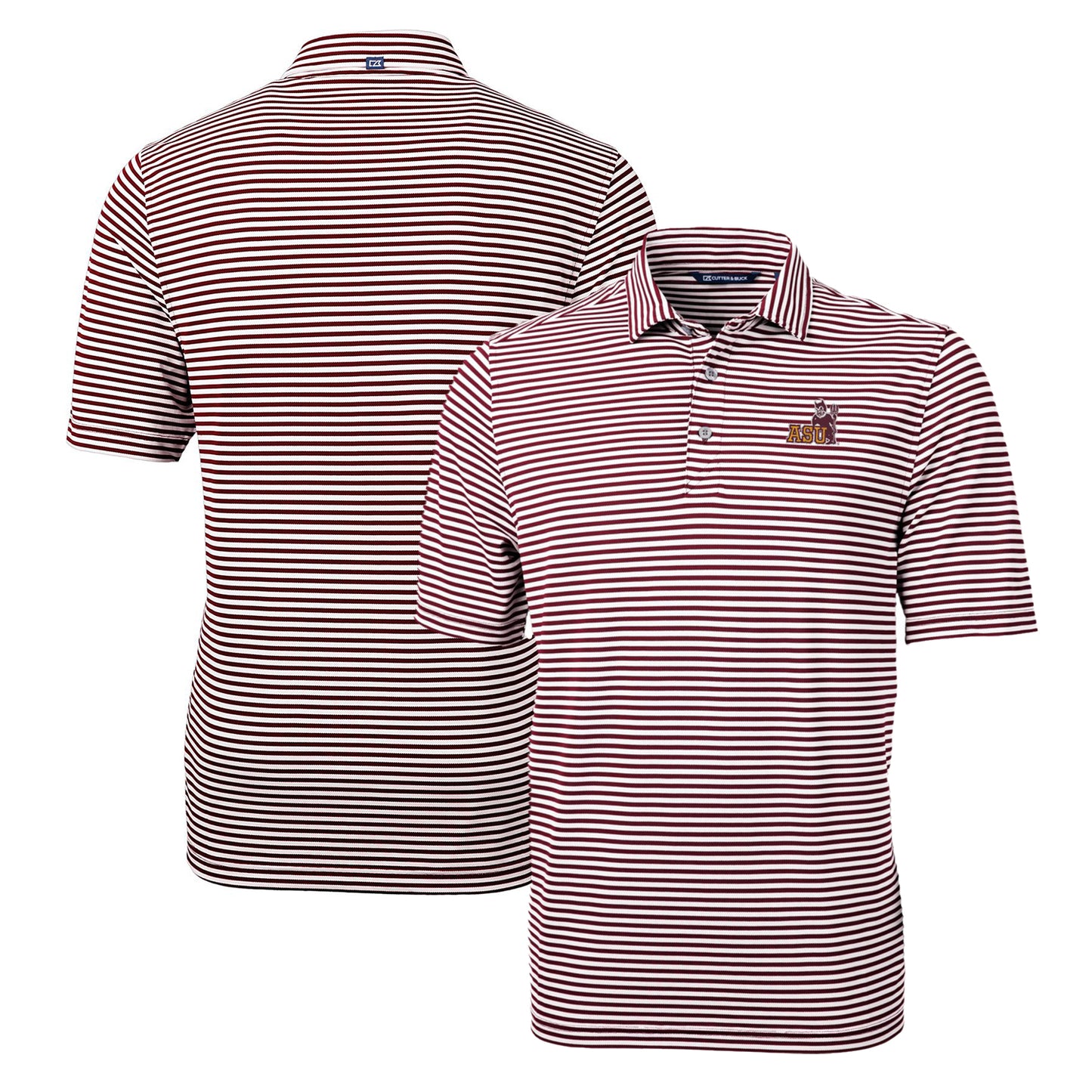 Men's Cutter & Buck Maroon Arizona State Sun Devils Throwback Logo Virtue Eco Pique Stripe Recycled Polo