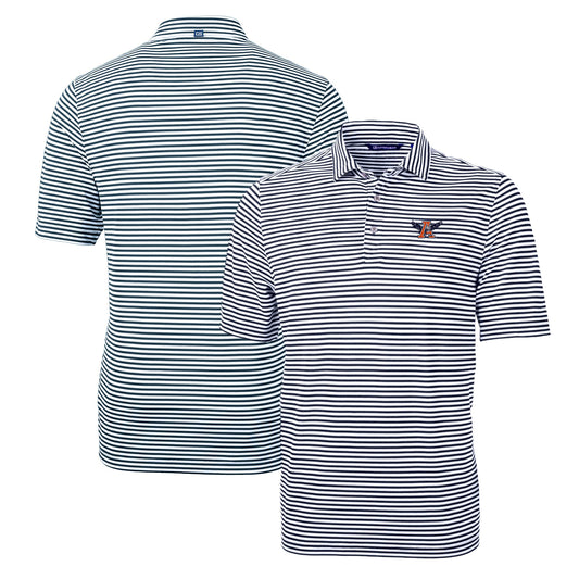 Men's Cutter & Buck Navy Auburn Tigers Throwback Logo Virtue Eco Pique Stripe Recycled Polo